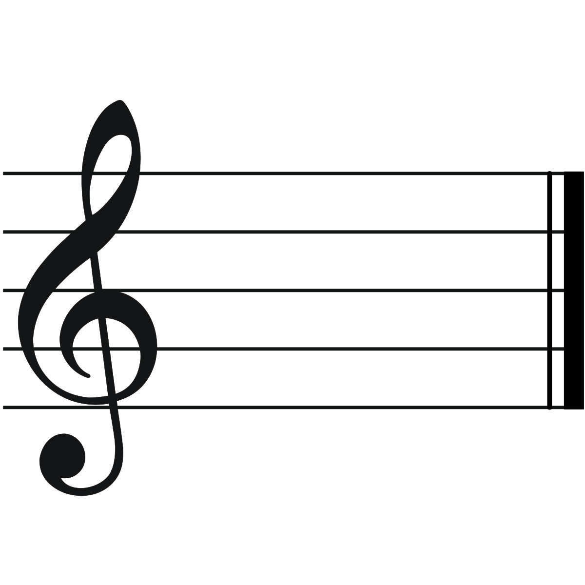5本の横線の左端にト音記号がある。渦の中心は下から2本目の線に重なっている